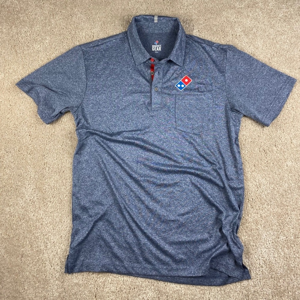 Dominos Gear‎ Mens Small Blue Heathered Performance Polo Shirt Work Uniform Logo